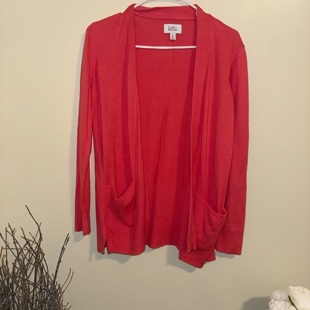 Cynthia Rowley Red Open-Front Pocket Cardigan Sweater